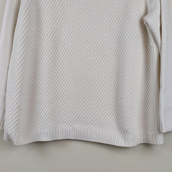 Talbot's Ivory Mixed Knit Gold Button Funnel Neck Sweater Top Size PL - Picture 6 of 11